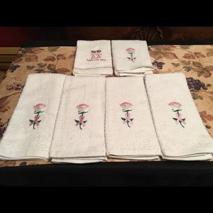 6 handmade pink and white kitchen towels